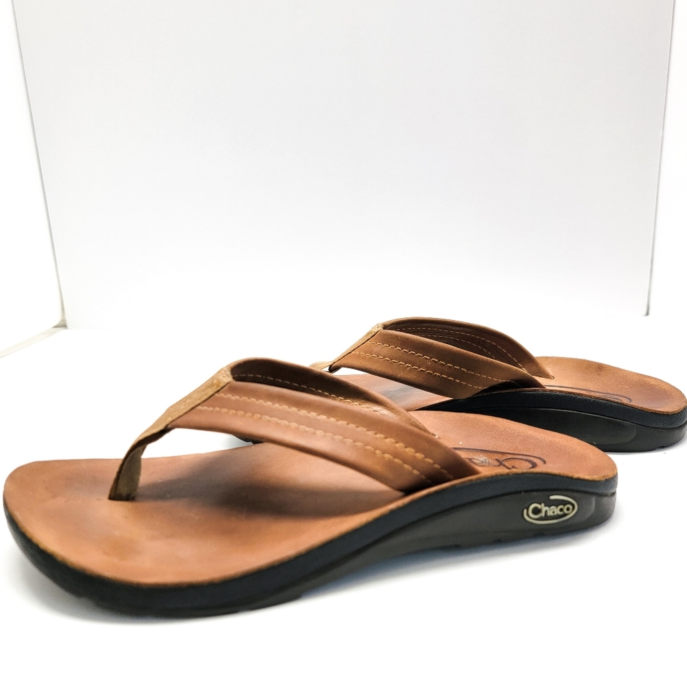 Chaco Vibram Women Sz.6 Brown Vegan Leather Thong Flip Flop Sandals - Picture 4 of 8